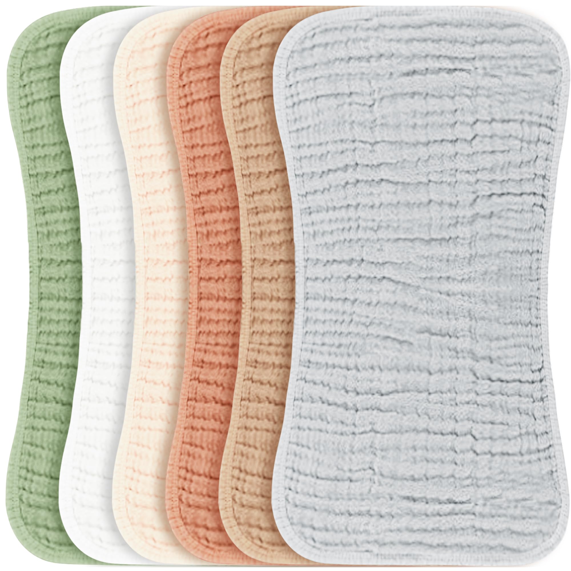 Konssy muslin burp cloths 6-pack setup shows soft, absorbent fabric for newborns