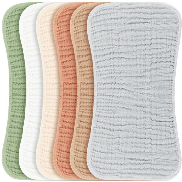 Konssy muslin burp cloths 6-pack setup shows soft, absorbent fabric for newborns