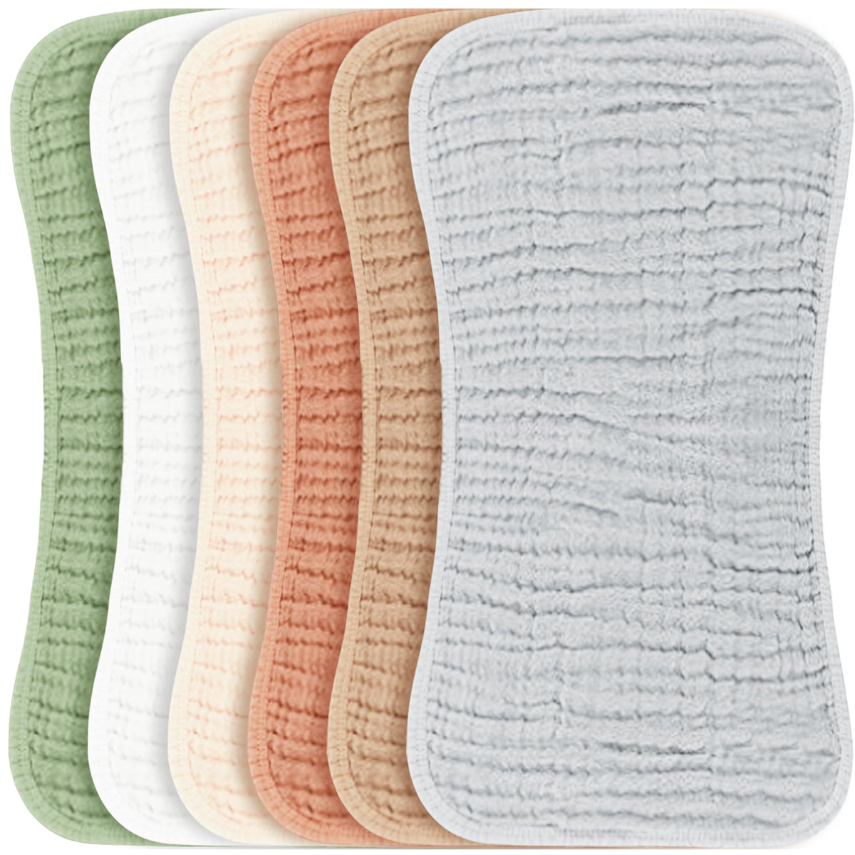 Konssy muslin burp cloths 6-pack setup shows soft, absorbent fabric for newborns