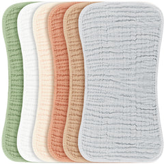 Konssy muslin burp cloths 6-pack setup shows soft, absorbent fabric for newborns