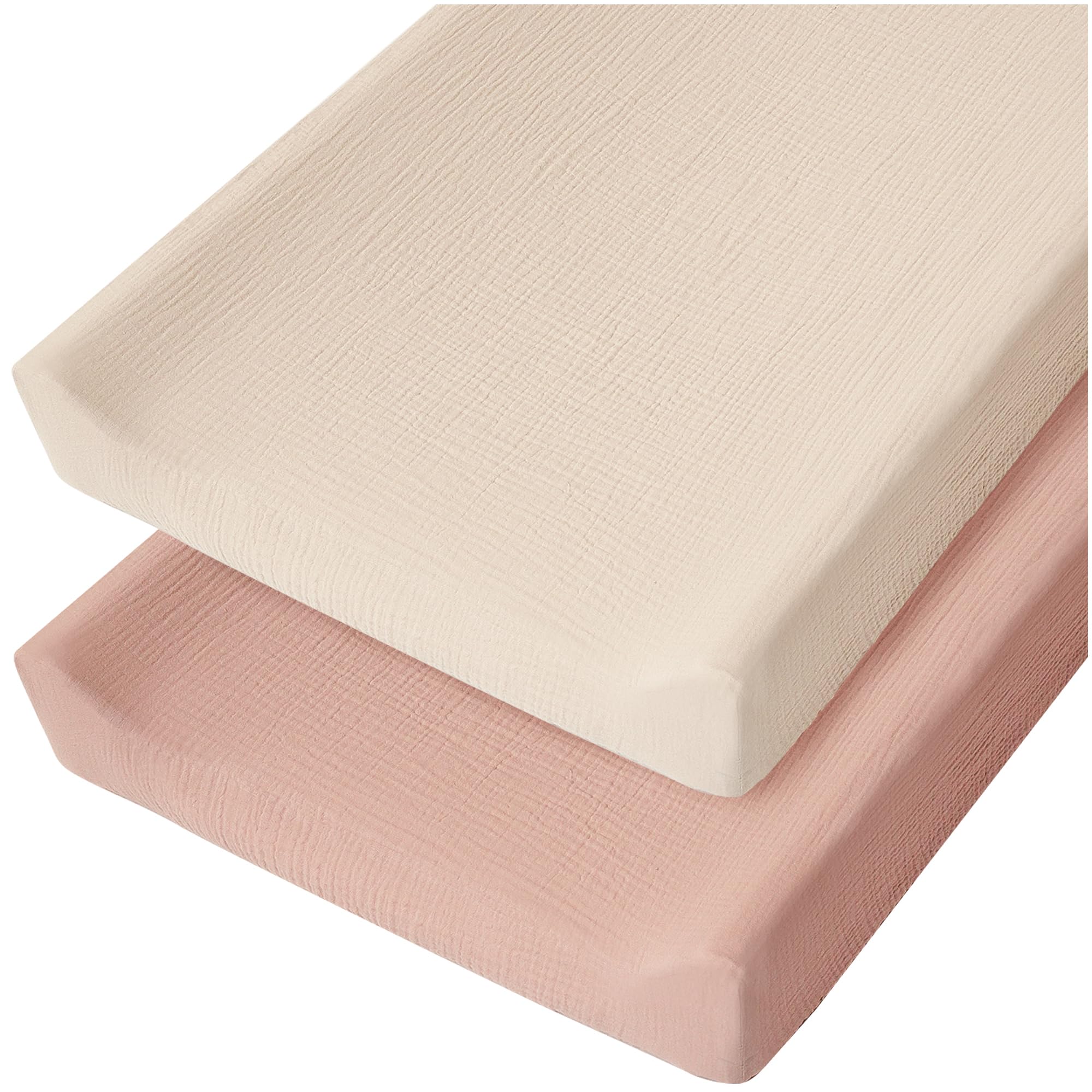 Konssy pink muslin changing pad cover on a standard changing pad for cozy diaper changes.
