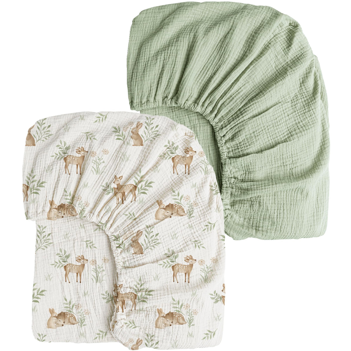 Konssy muslin crib sheet forest print keeps baby cozy and breathable.