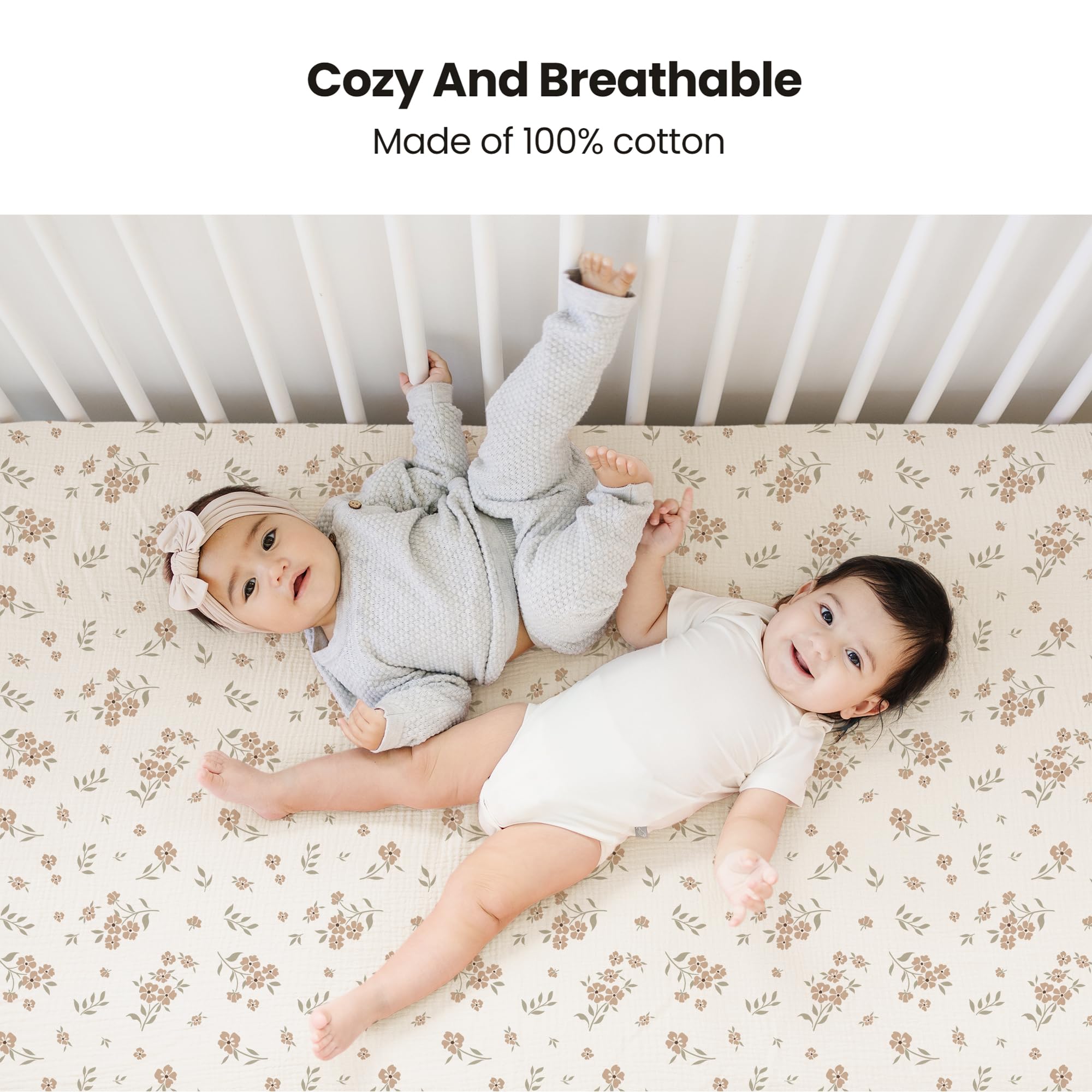 Konssy muslin crib sheets with 360-degree elastic fit stay in place