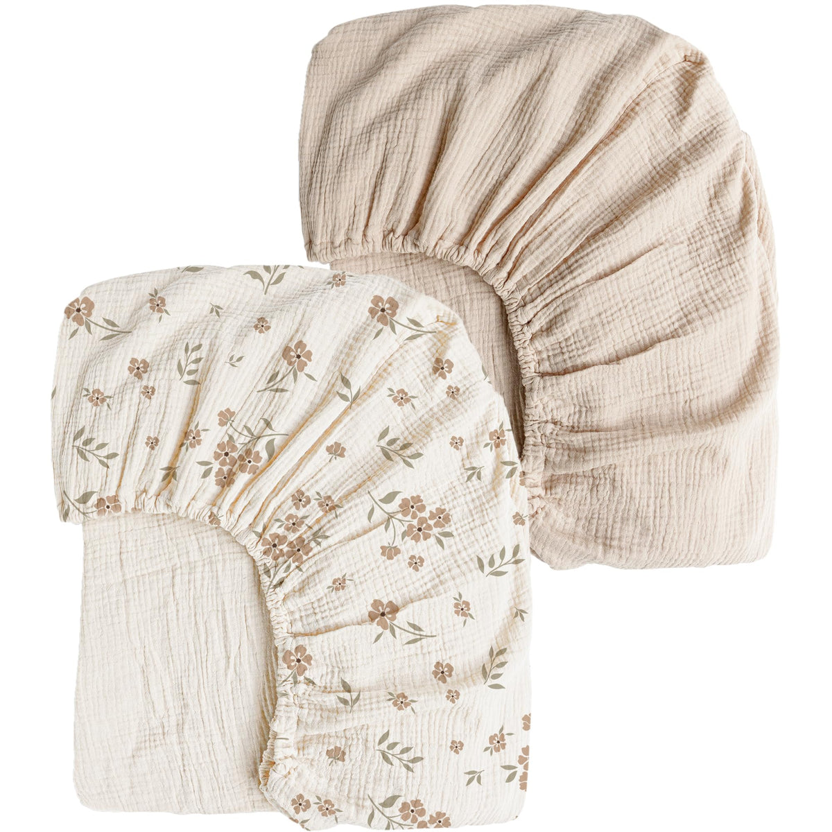 Konssy Blossom Cream muslin crib sheets 2-pack for breathable baby sleep