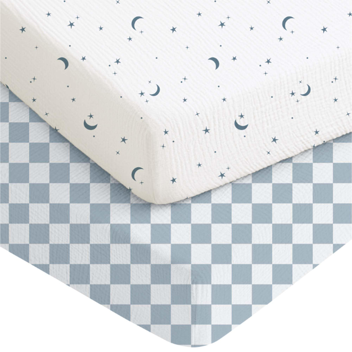 Konssy Dreamfield Sky muslin crib sheets two-pack for a soft, breathable sleep surface