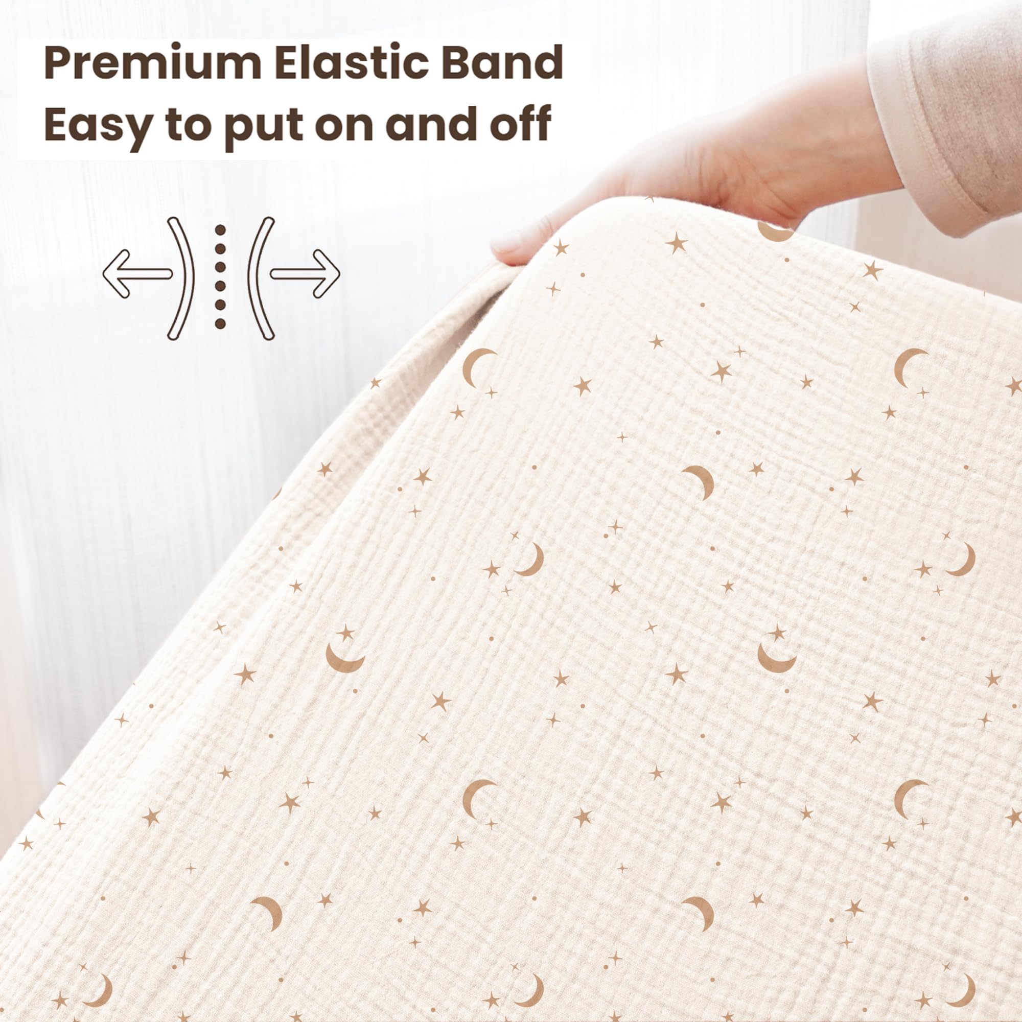 Konssy muslin crib sheets Fabric Close-Up – shows soft cotton texture and weave.