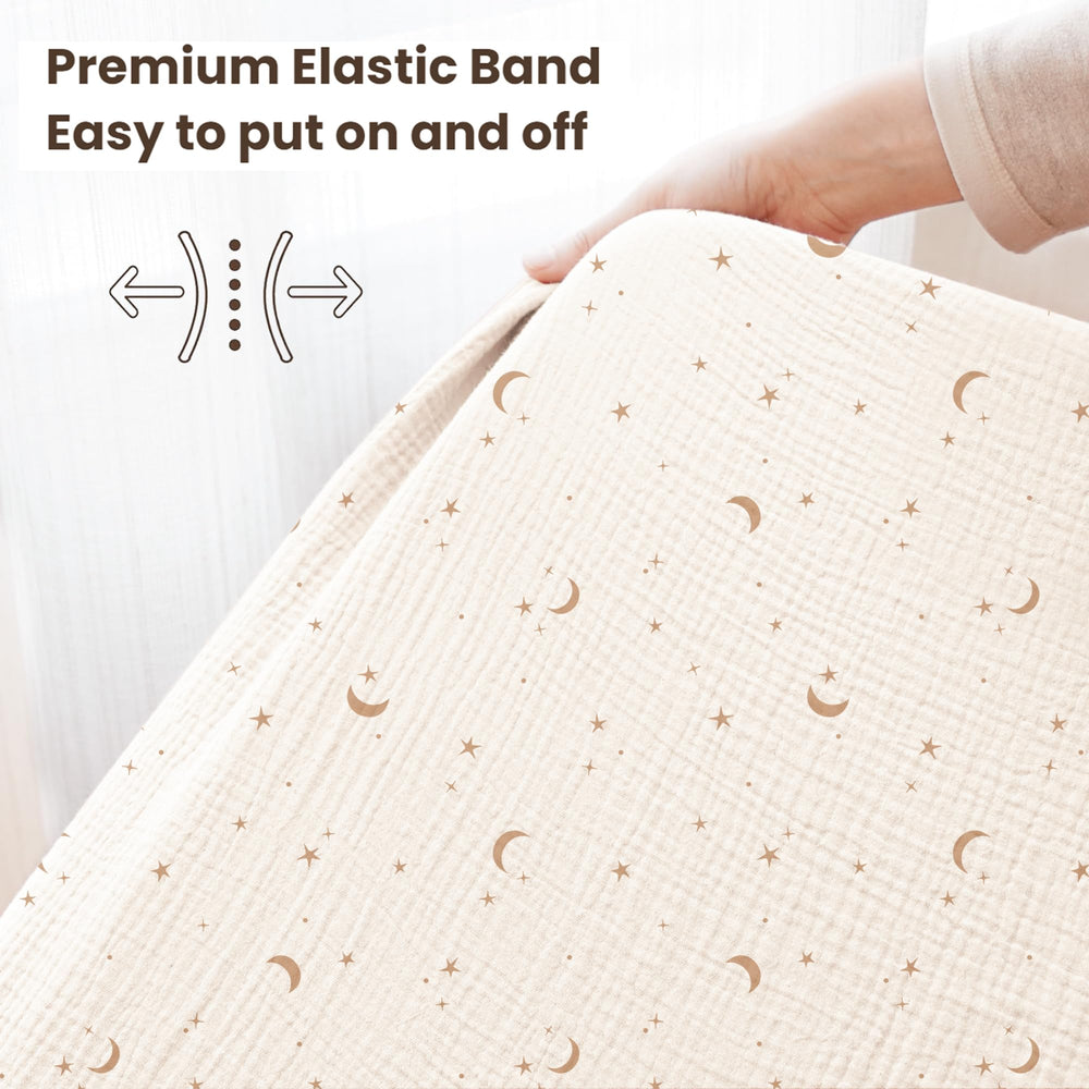 Konssy muslin crib sheets Fabric Close-Up – shows soft cotton texture and weave.