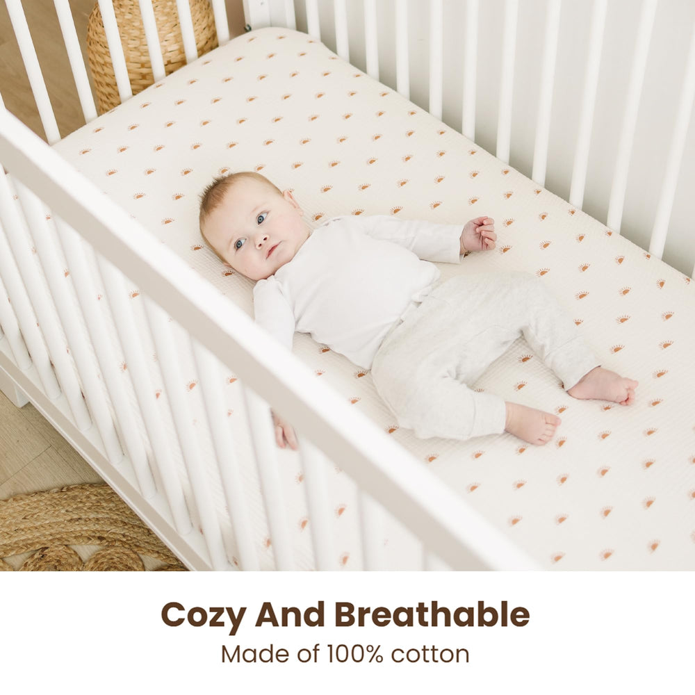 Konssy muslin crib sheets with 360-degree elastic for a secure mattress fit