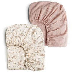 Konssy Muslin crib sheets floral pink 2pc provide breathable cotton comfort for baby sleep.