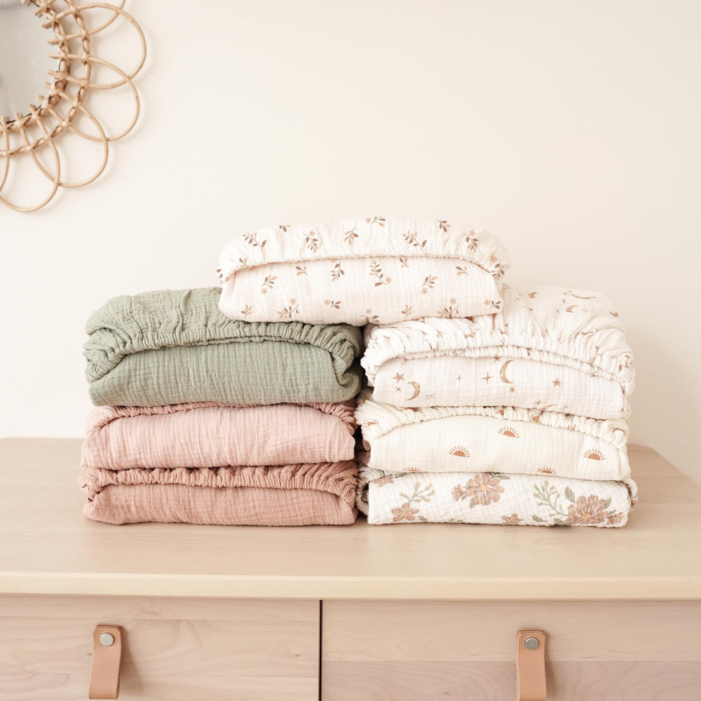 Konssy muslin crib sheets machine washable for easy care and reuse
