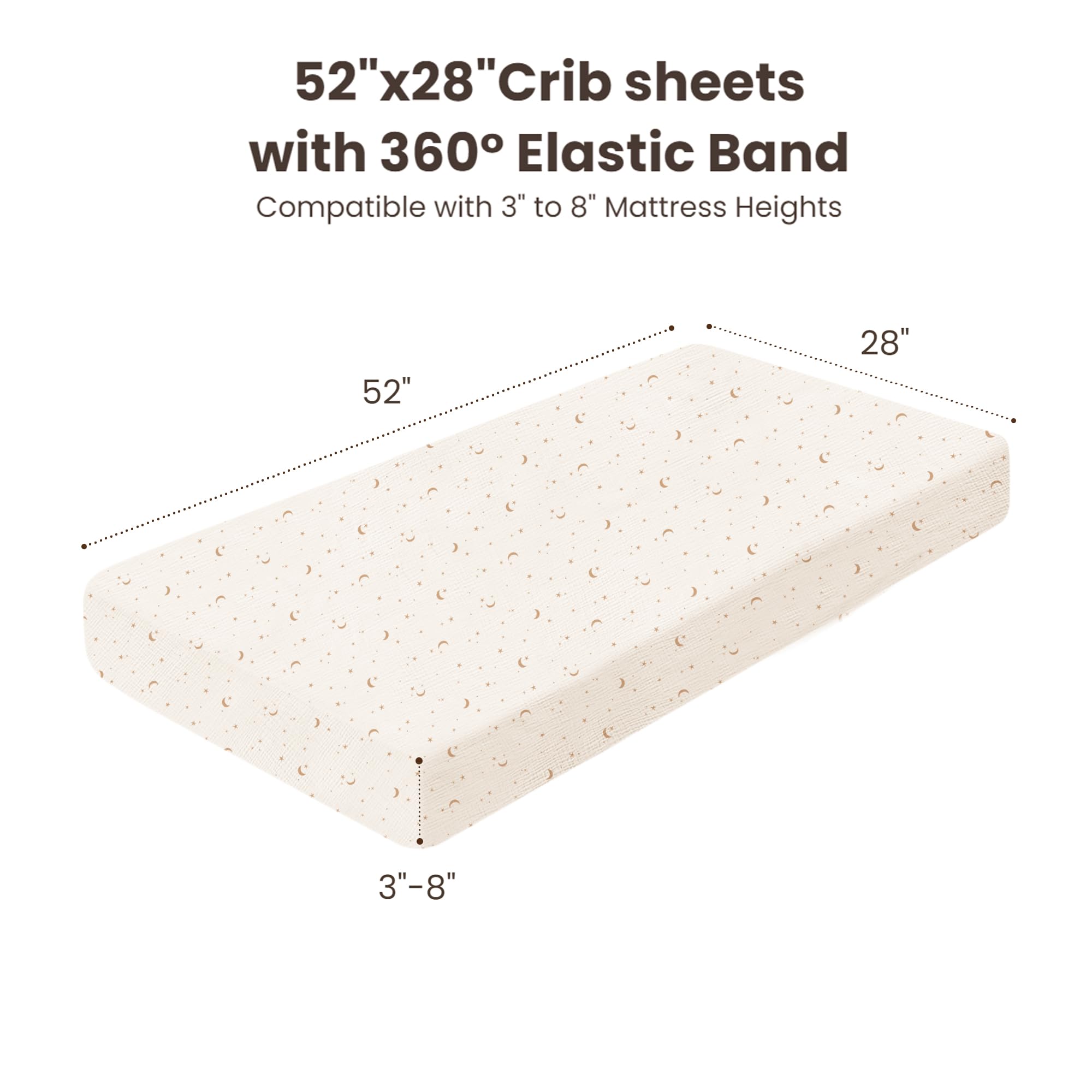 Konssy muslin crib sheets Moon design – soft surface for restful sleep.