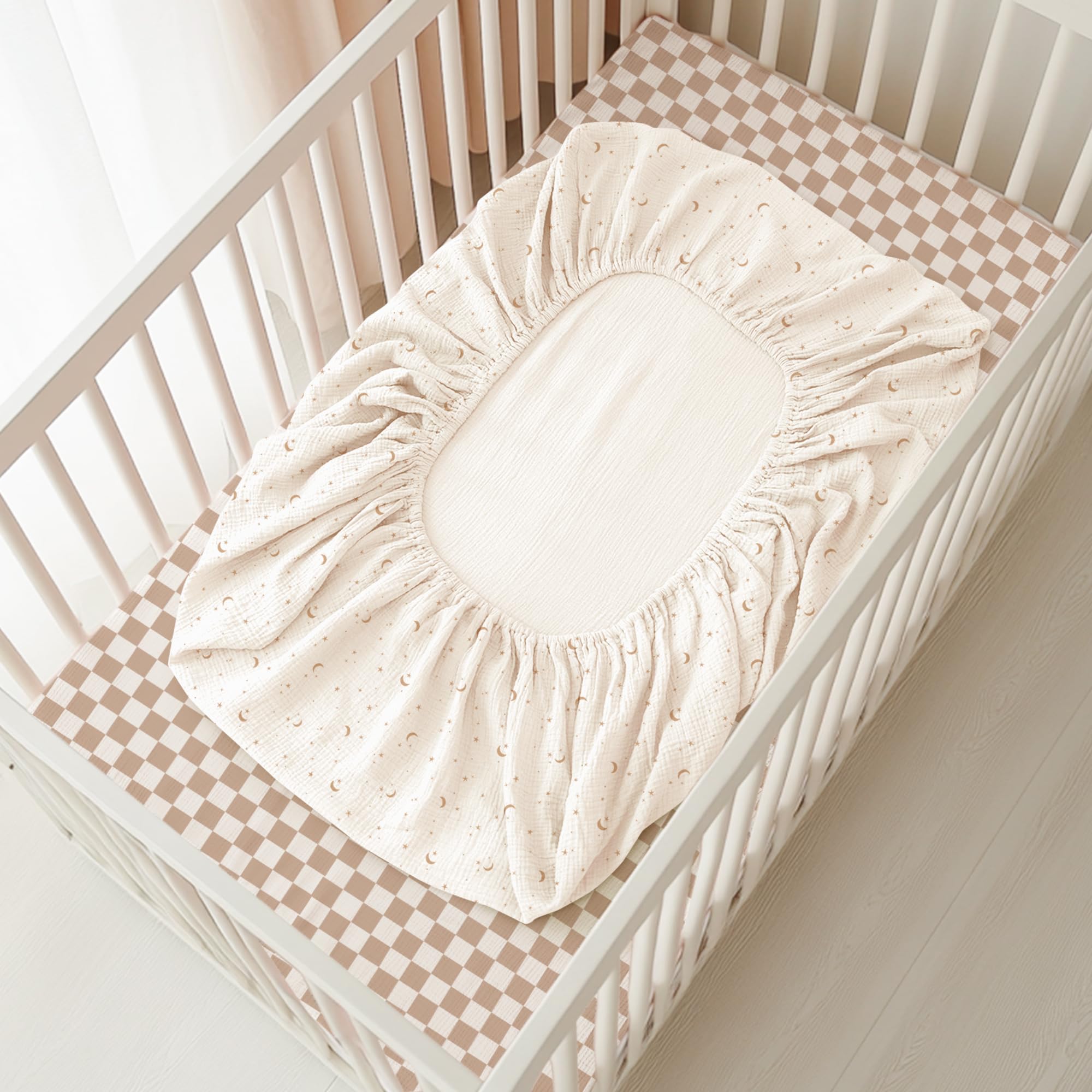 Konssy muslin crib sheets Nursery – neutral design suits any room aesthetic.