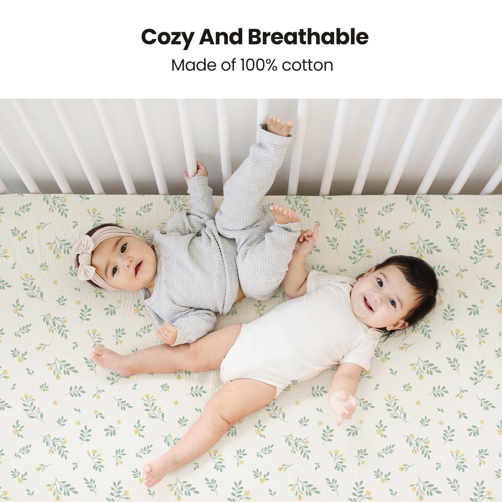Konssy muslin crib sheets with soft cotton texture for delicate skin.