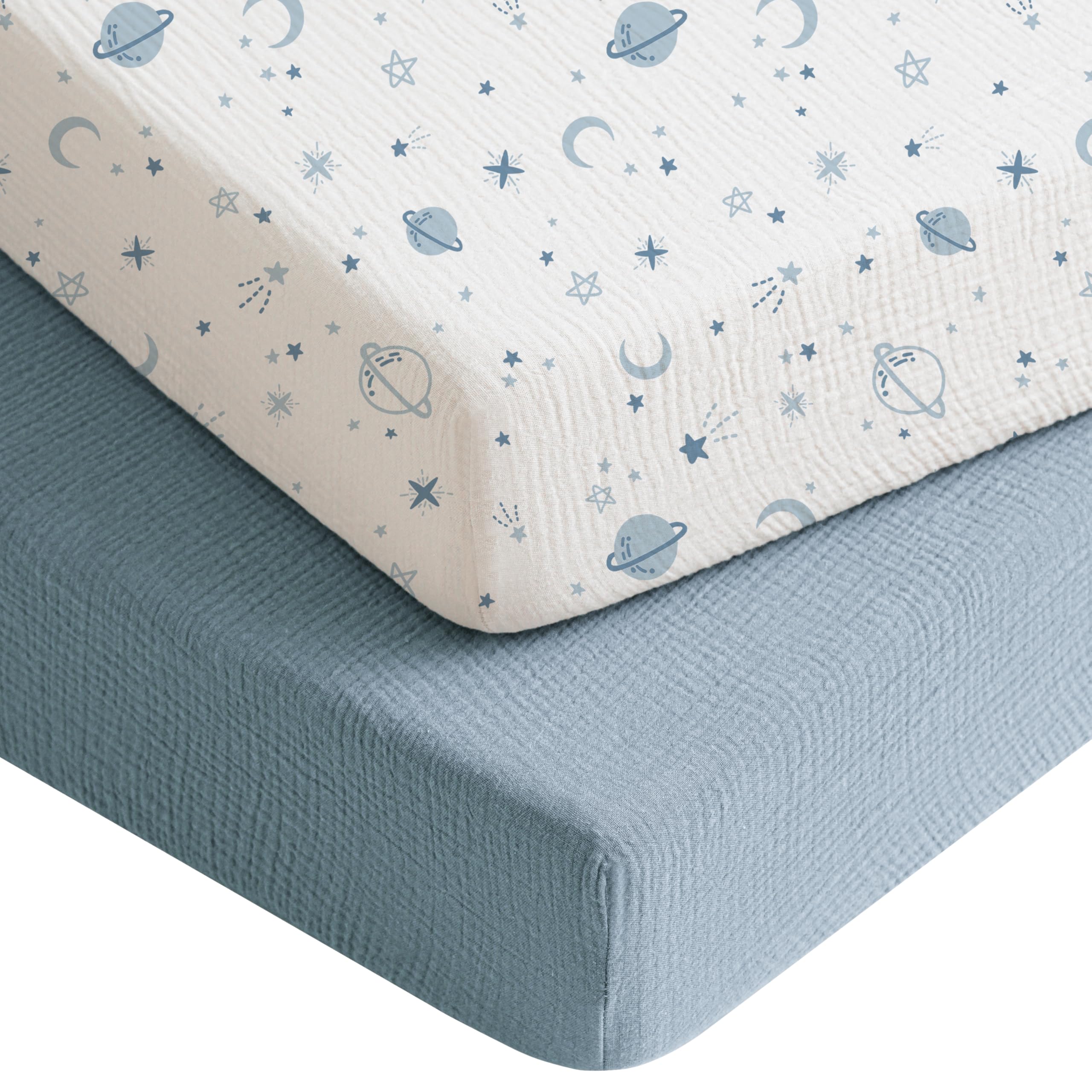 Konssy muslin crib sheets star blue pattern for breathable baby sleep