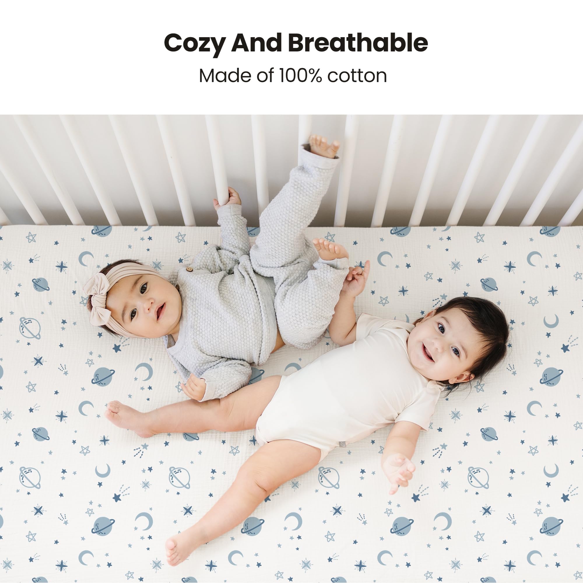 Konssy star blue crib sheets provide gentle, comfortable sleep for naps