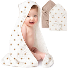 Konssy muslin hooded baby towel camel, soft and plush for delicate skin.