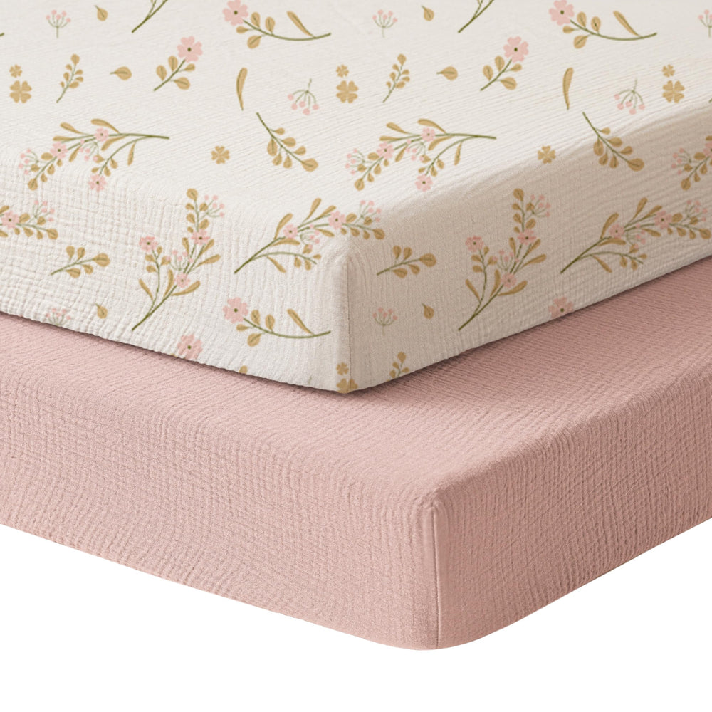Konssy Muslin Mini Crib Sheets soft cotton close-up highlighting breathable fabric for gentle naps