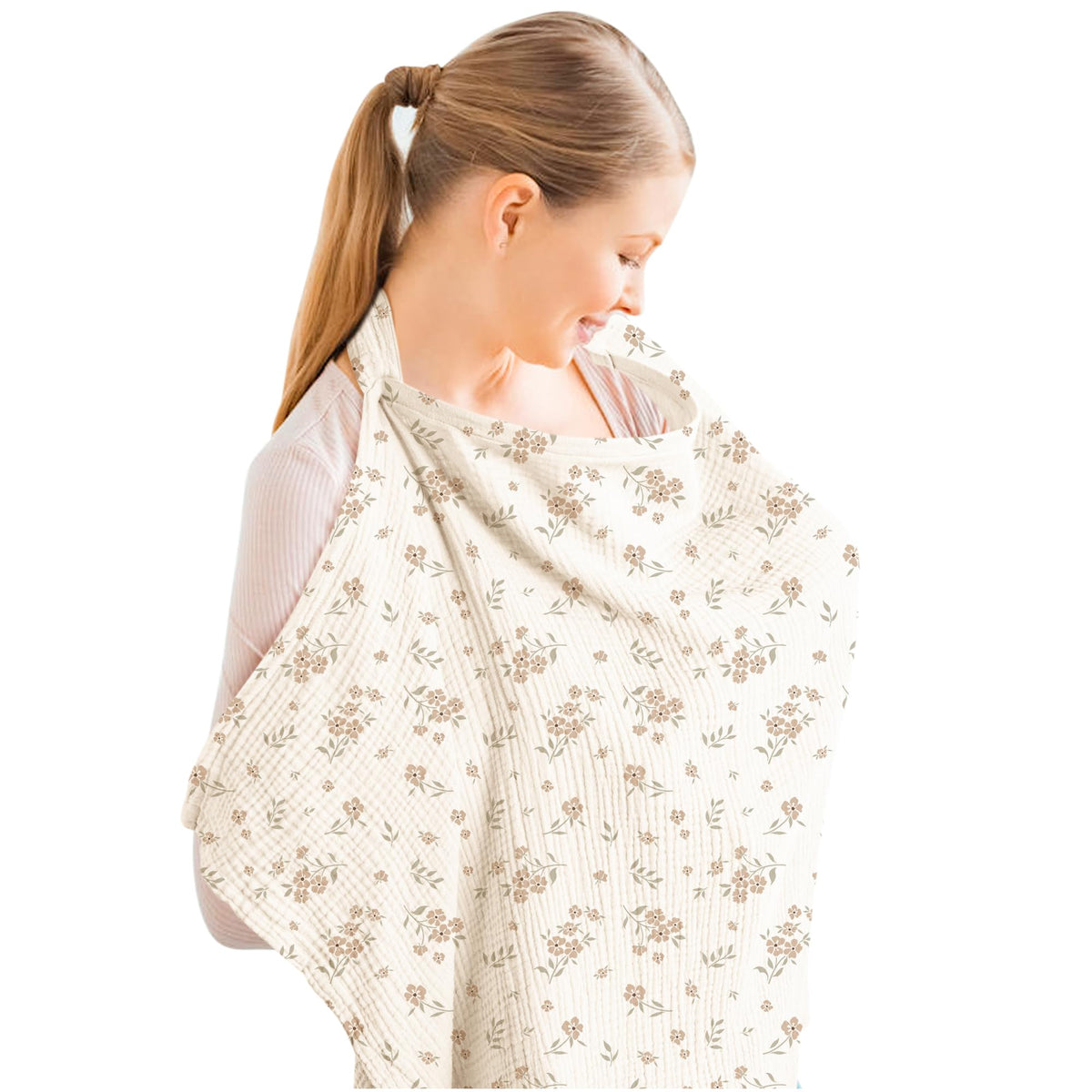 Konssy Muslin Nursing Cover with breathable fabric for comfortable breastfeeding in public.