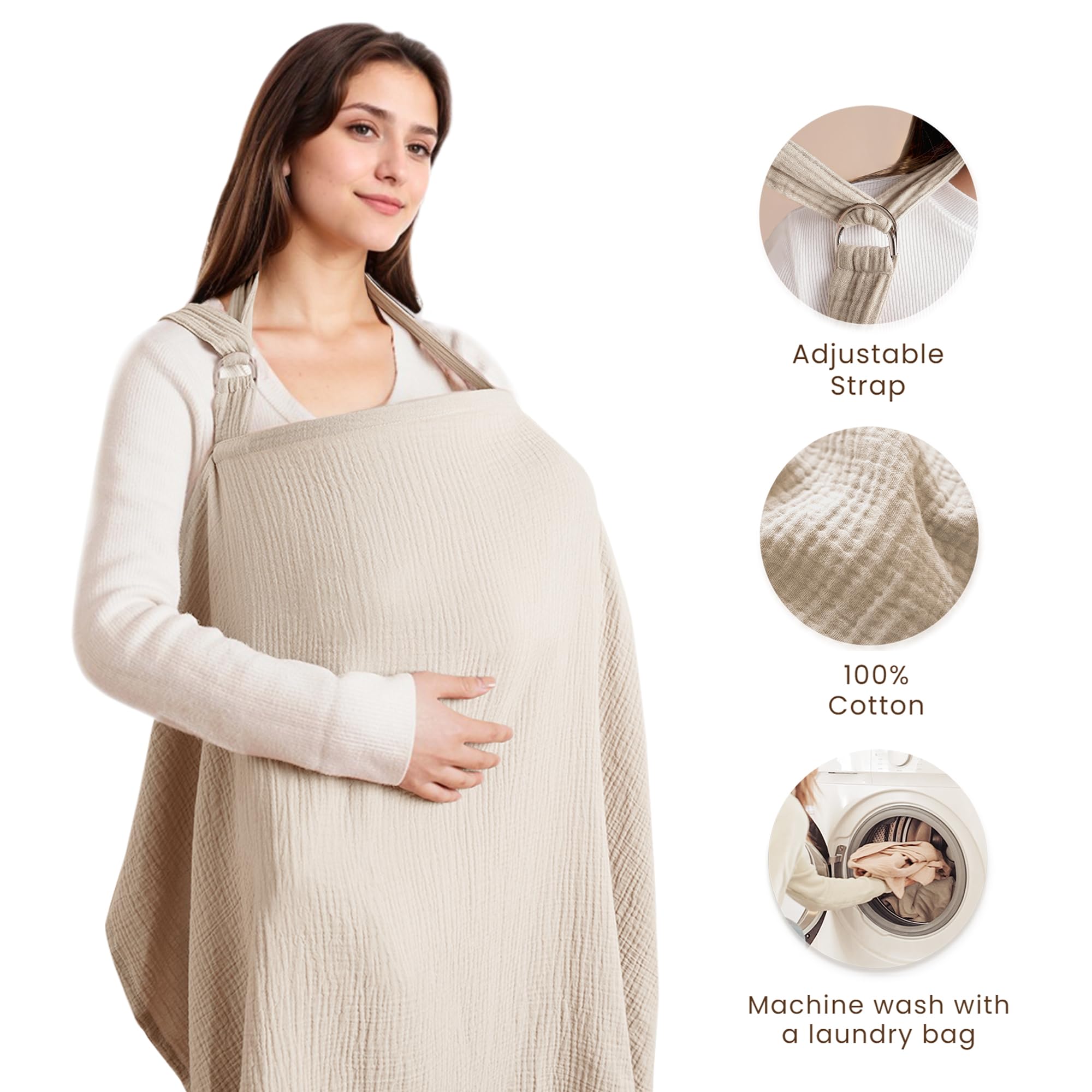 Konssy nursing cover with rigid hoop ensures baby contact and airflow.