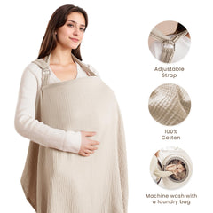 Konssy nursing cover with rigid hoop ensures baby contact and airflow.