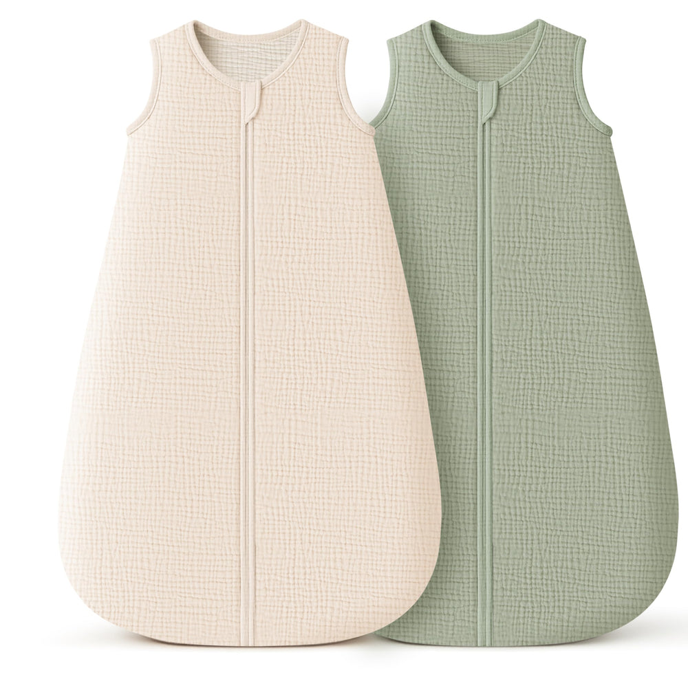 Konssy Muslin Sleep Sack Cream, breathable double-layer fabric for gentle warmth.
