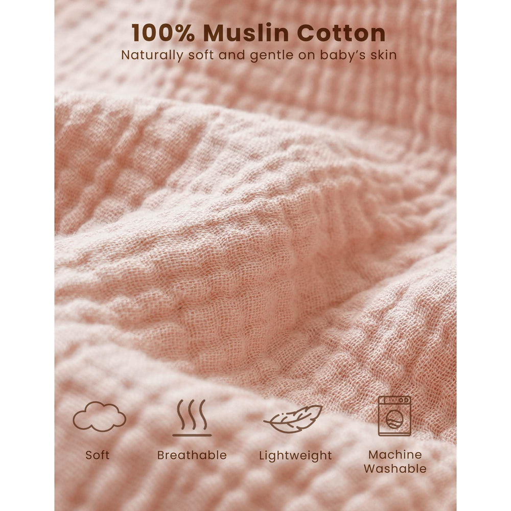 Konssy muslin sleep sack print blossom pink, soft breathable fabric for bedtime.