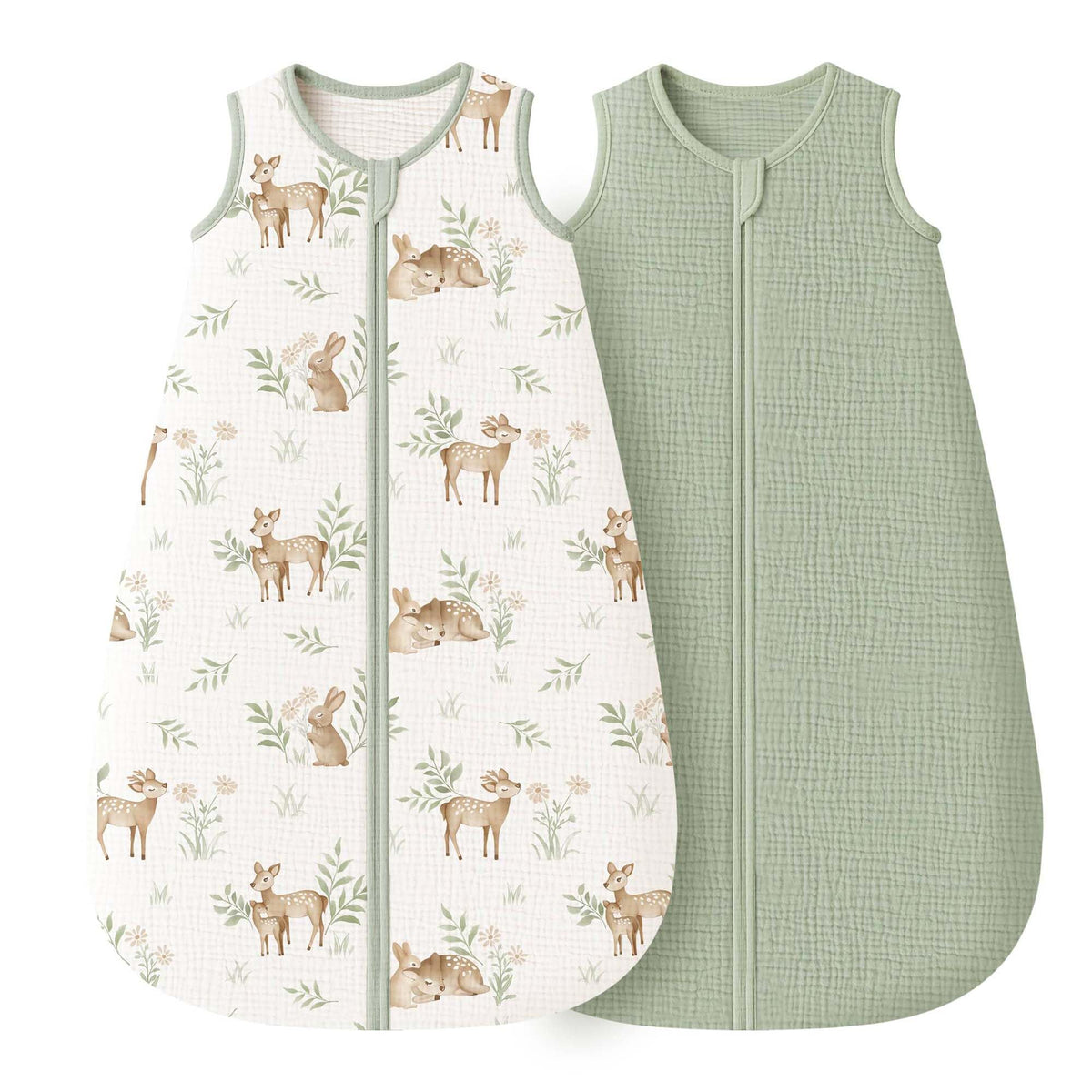 Konssy muslin sleep sack woodland pattern in soft cotton for cozy nights