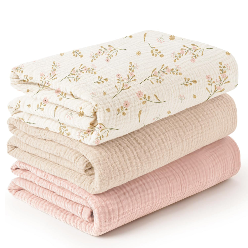 Konssy 3-pack muslin swaddle blankets, breathable comfort for newborns.