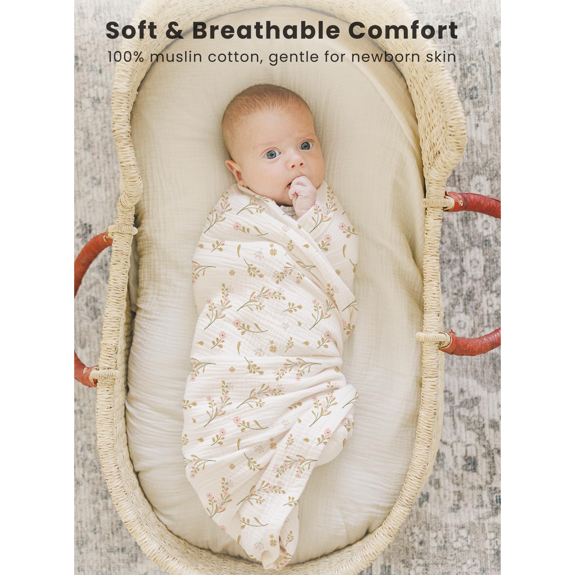 Konssy 47x47 inch muslin swaddle, versatile for wrapping.