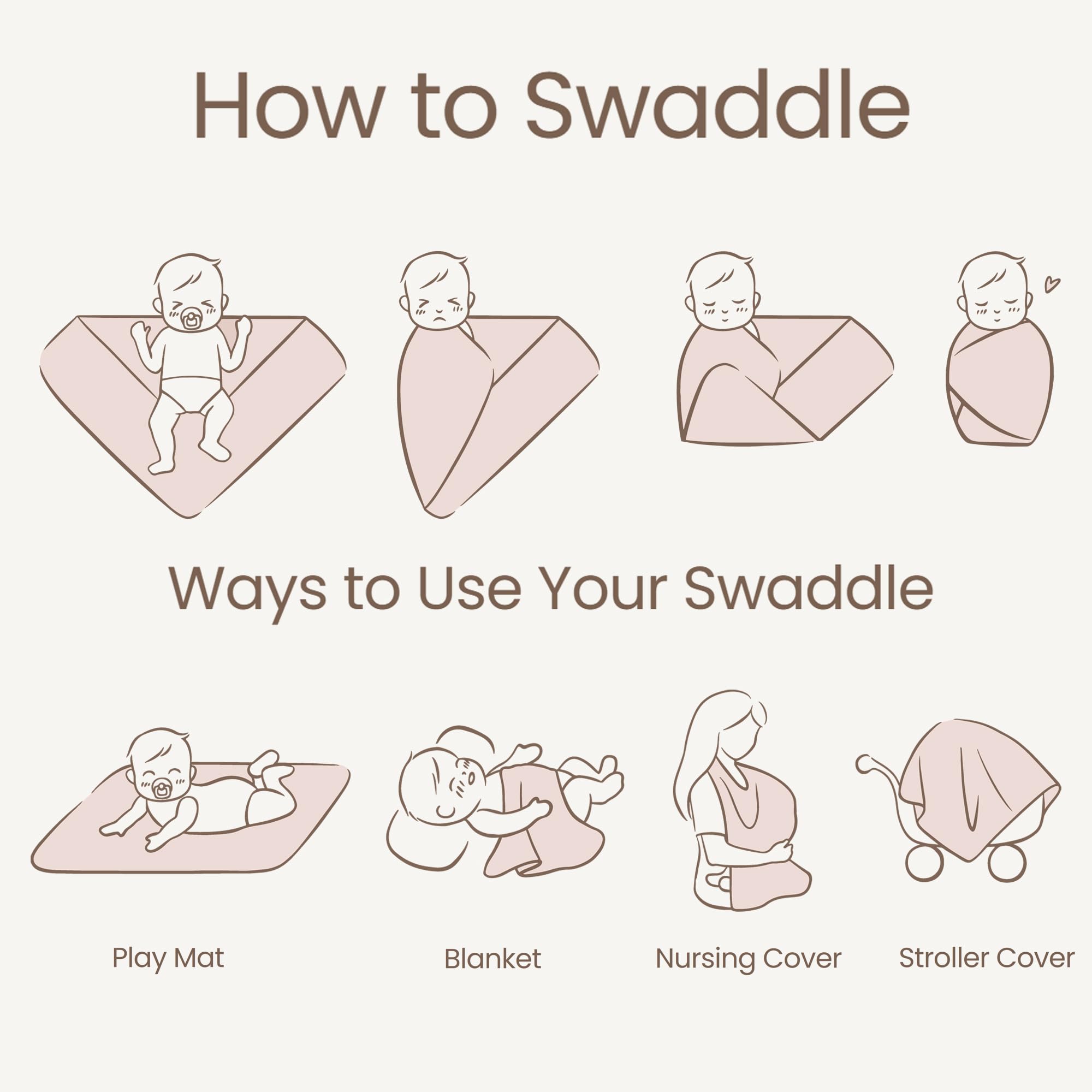 Baby swaddled with Konssy muslin swaddle blanket for a calm, secure feel.