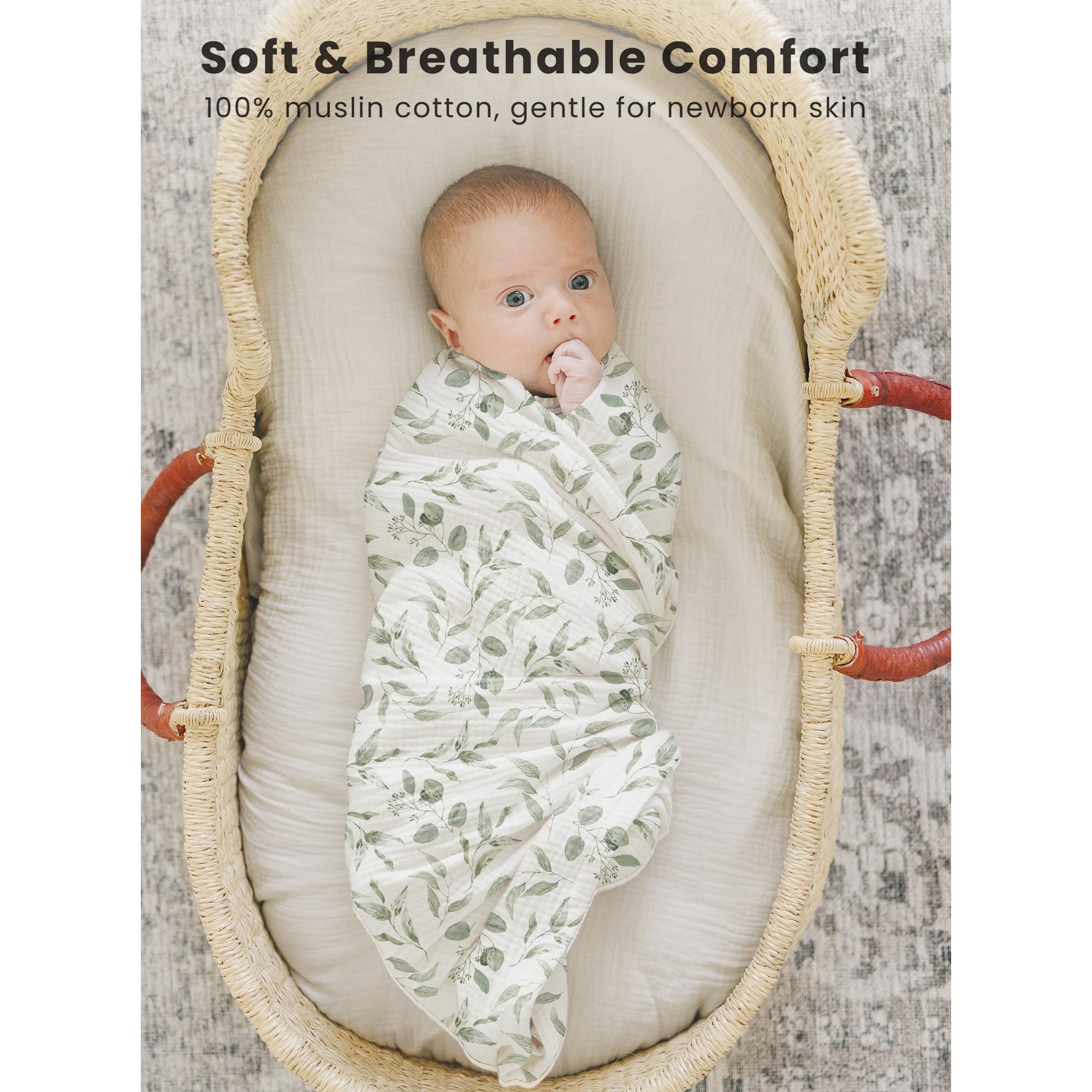 Konssy swaddle blanket large 47x47 inches for secure wrapping.