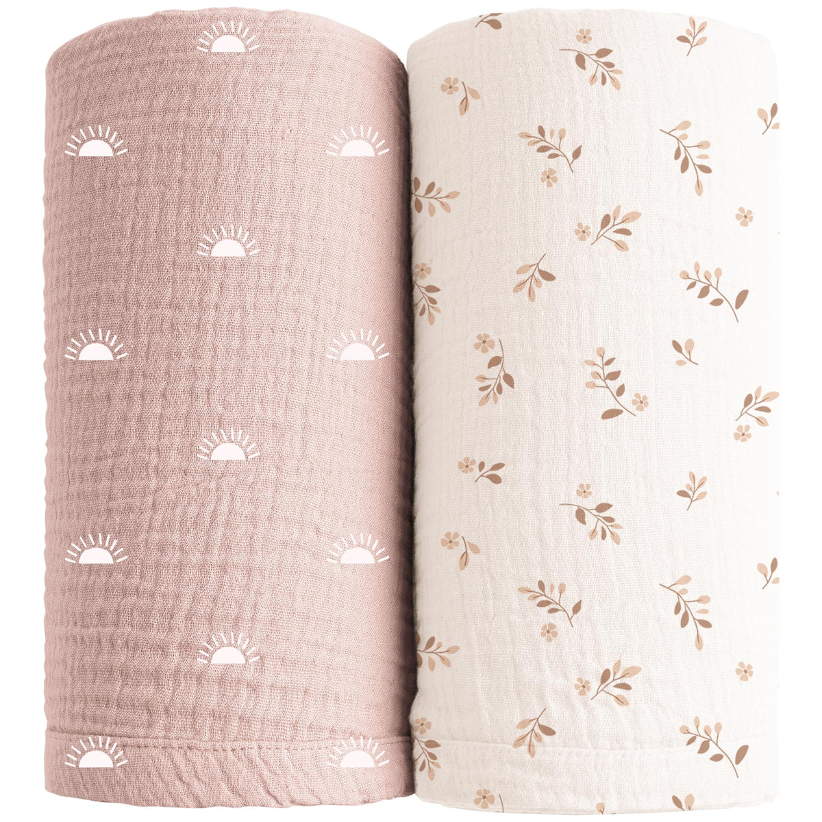Konssy muslin swaddle blanket in pink sun folds gently for newborn comfort