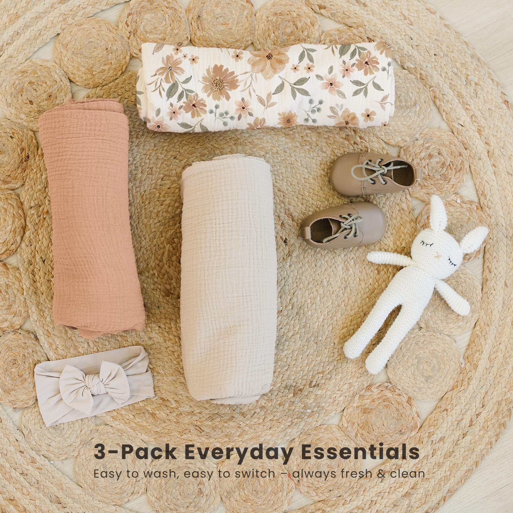 Unisex colorways of Konssy muslin swaddle blankets suitable for any newborn