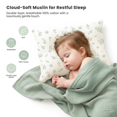 Close-up of Konssy muslin toddler pillowcase showing soft cotton texture