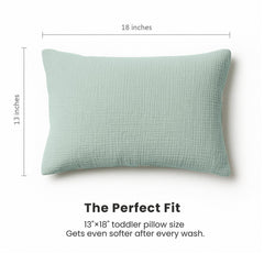 Pillowcase from Konssy shown on crib or toddler bed for versatile use