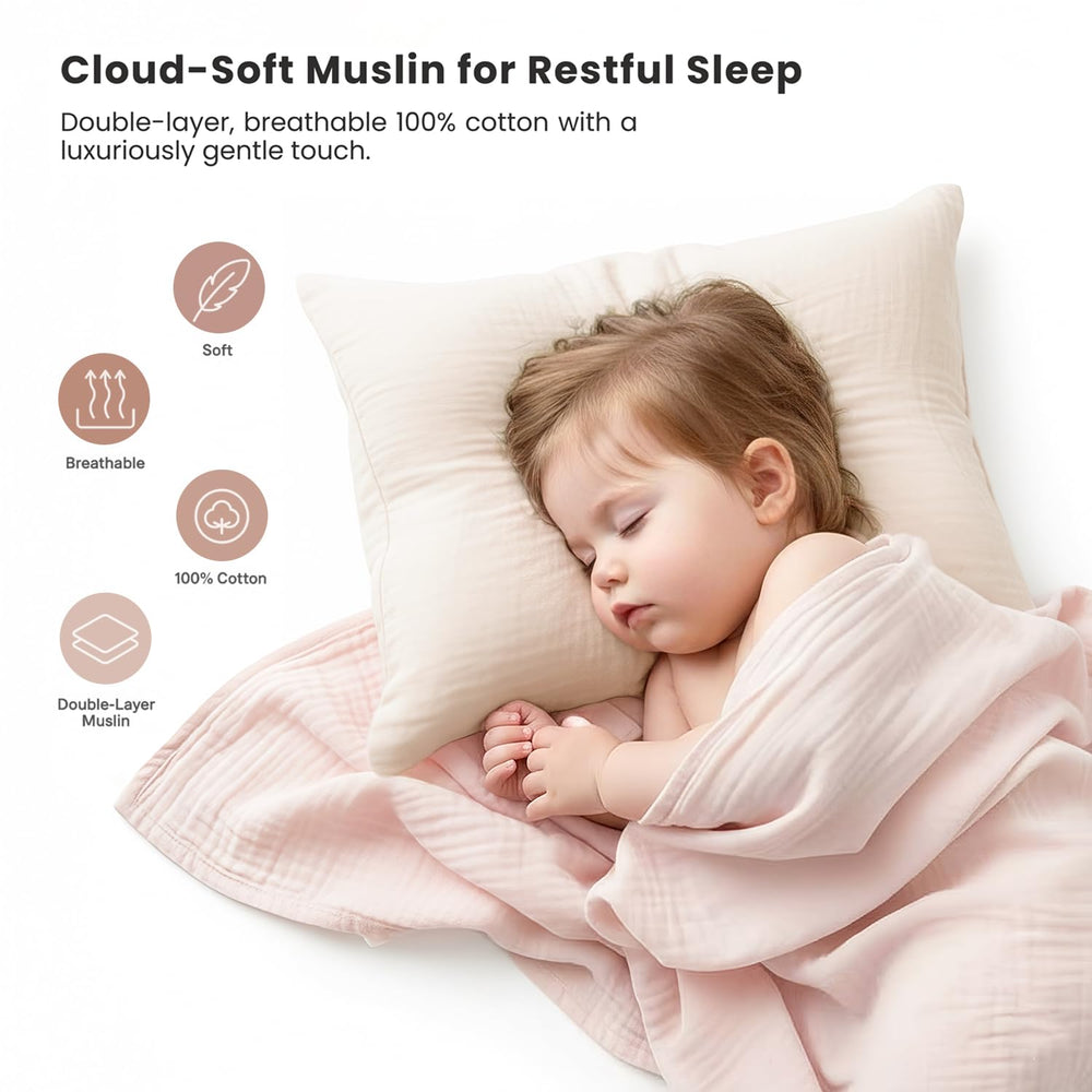 Konssy muslin toddler pillowcase soft fabric for comfort and color retention after washing.