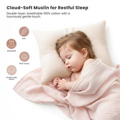 Konssy muslin toddler pillowcase soft fabric for comfort and color retention after washing.