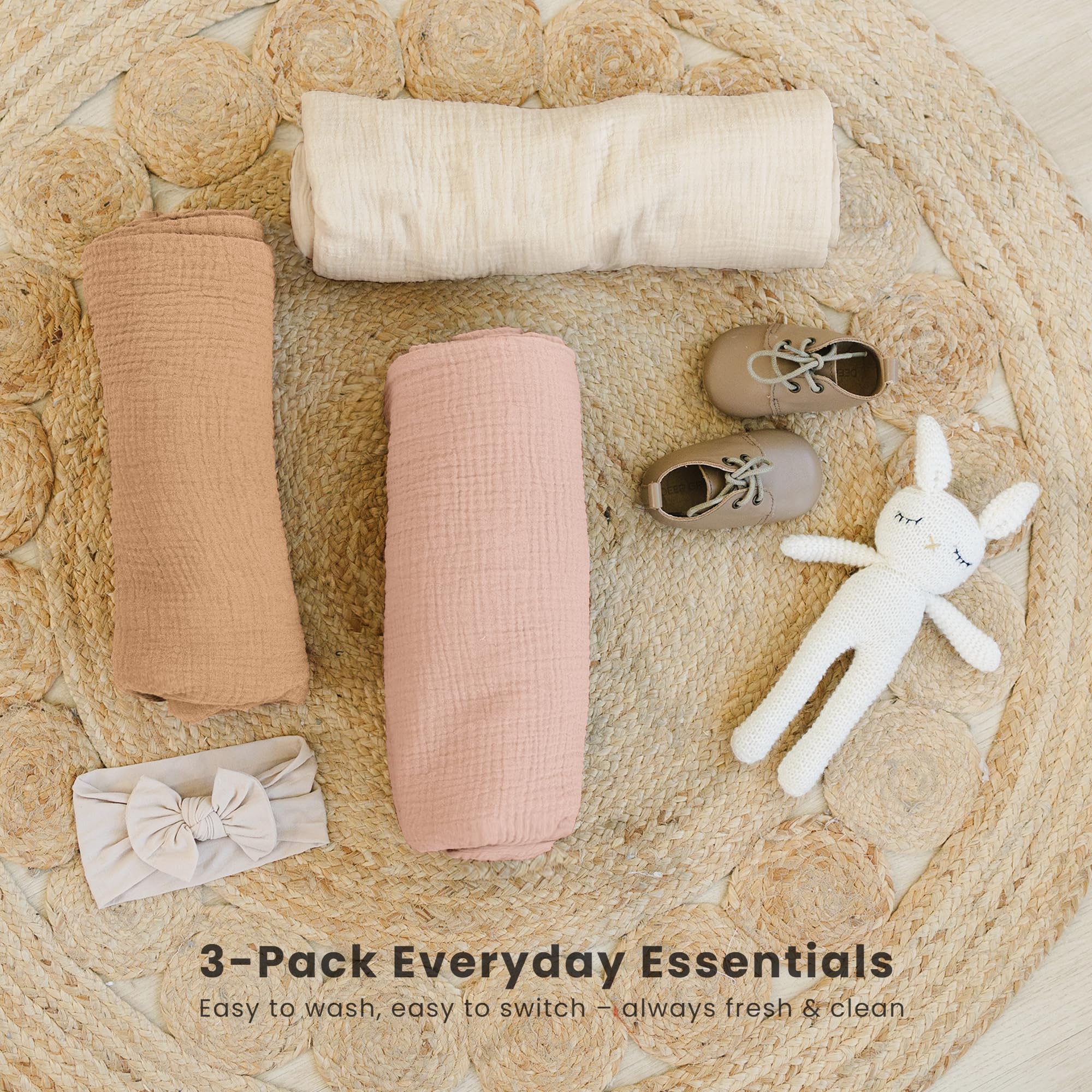Konssy no-closures swaddle—gentle, snap-free wrap for easy use.