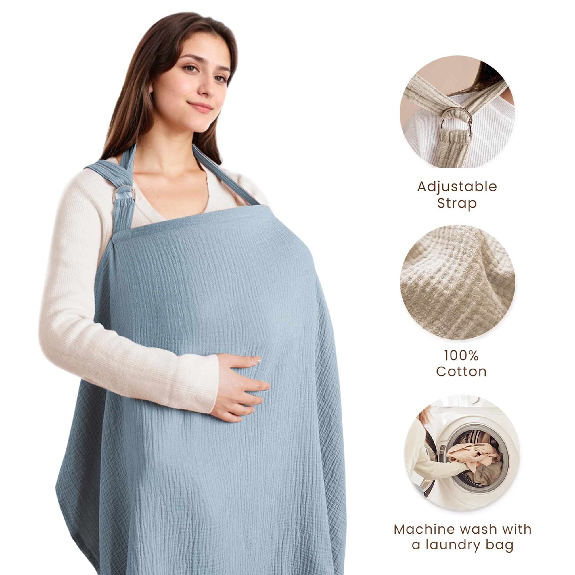 Konssy nursing cover with rigid hoop supports airflow and easy baby visibility.