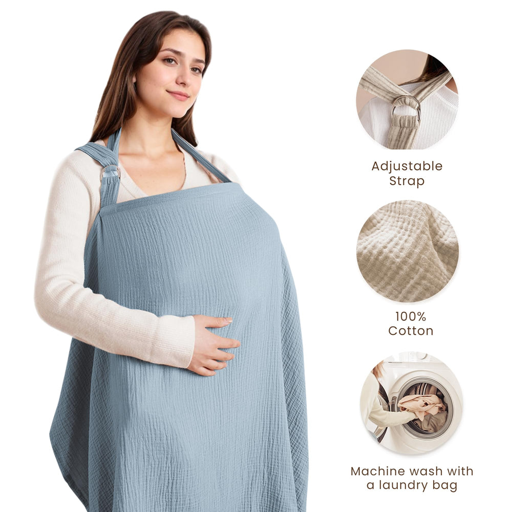 Konssy nursing cover with rigid hoop supports airflow and easy baby visibility.