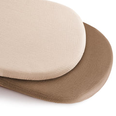 Konssy two-pack muslin bassinet sheets provide soft, breathable comfort for newborn naps.