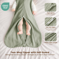 Konssy Two-way zipper sleep sack for easy top or bottom access.