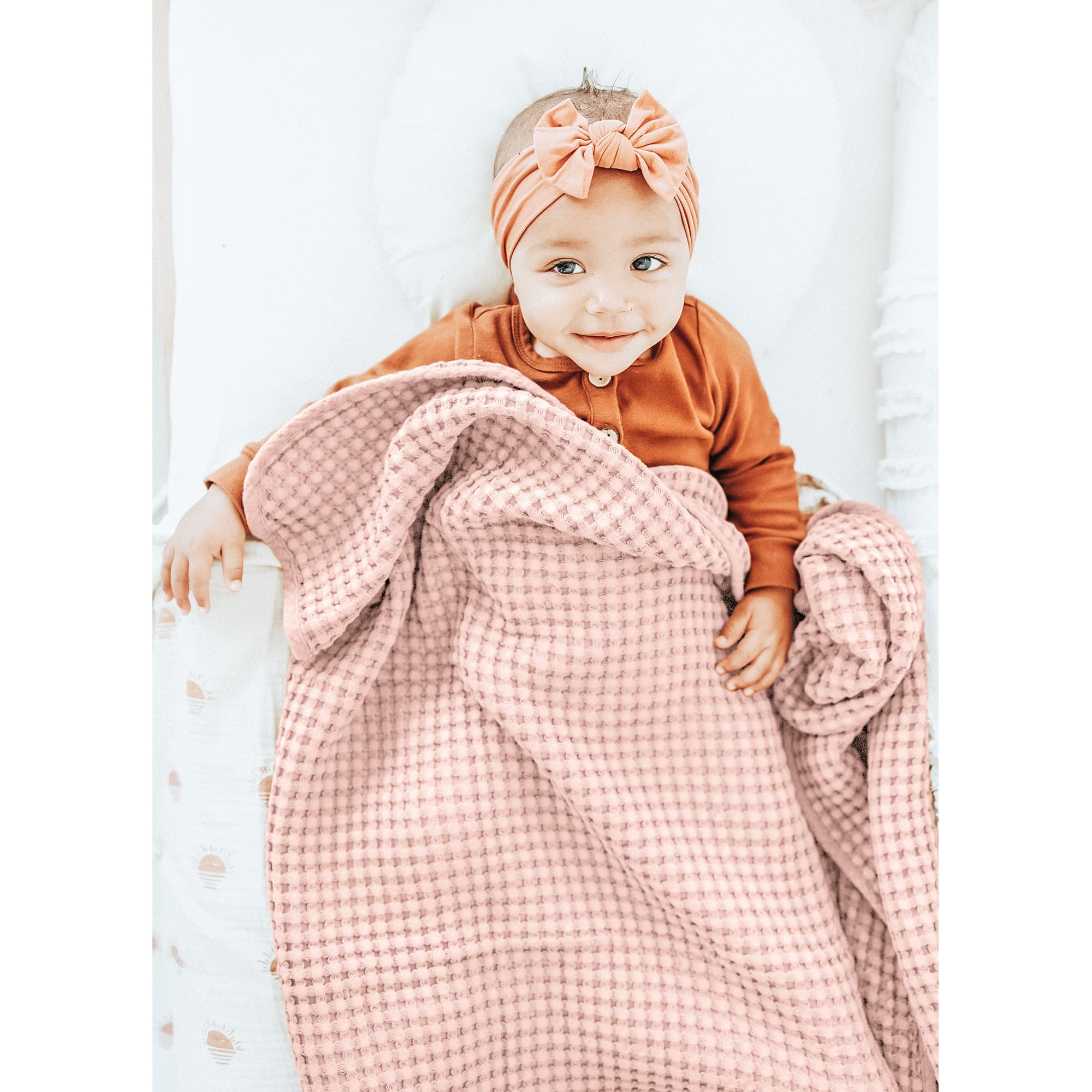 Konssy Waffle Baby Blanket pink gift-ready design for new arrivals.