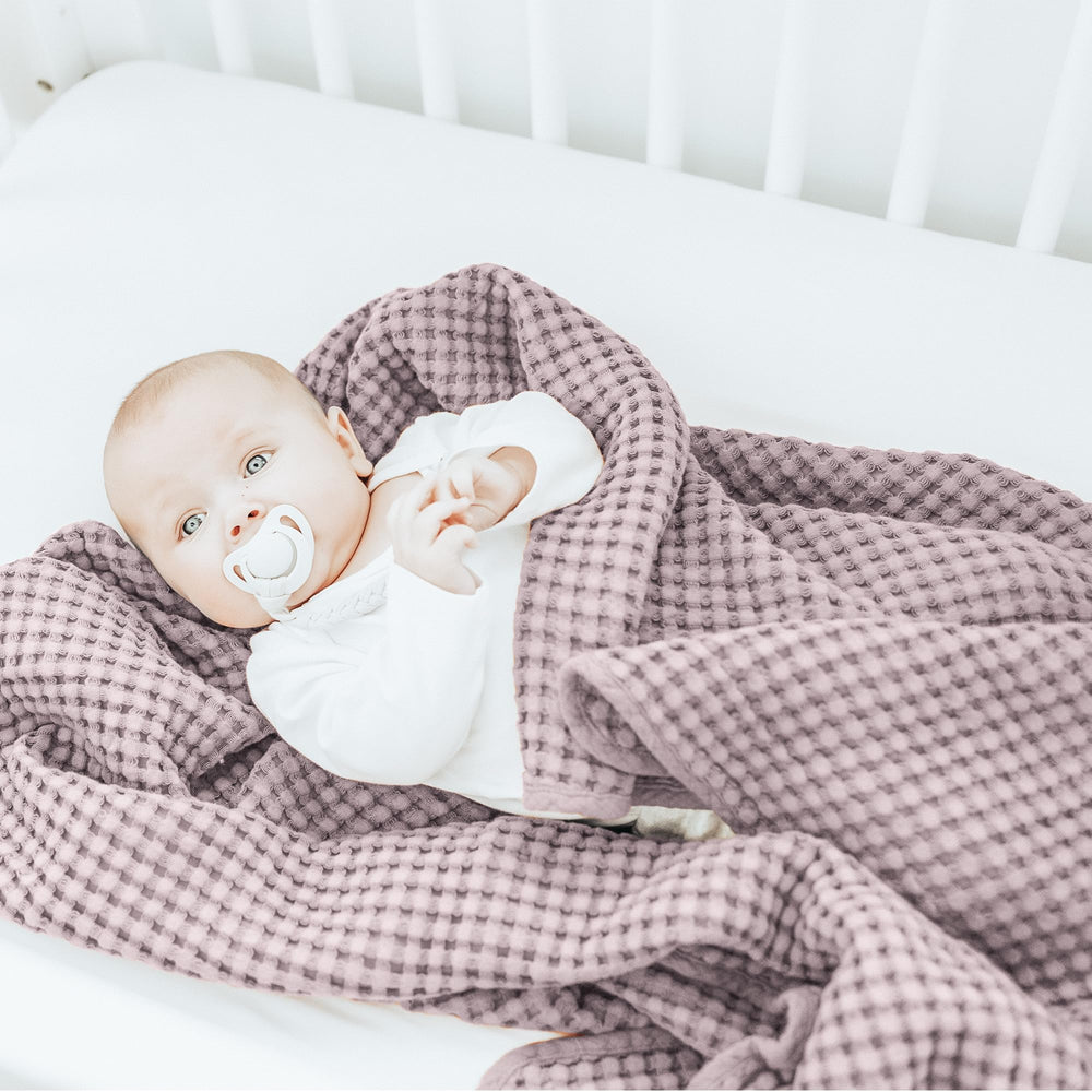 Konssy Waffle Baby Blanket purple - soothing nursery decor that doubles as a blanket