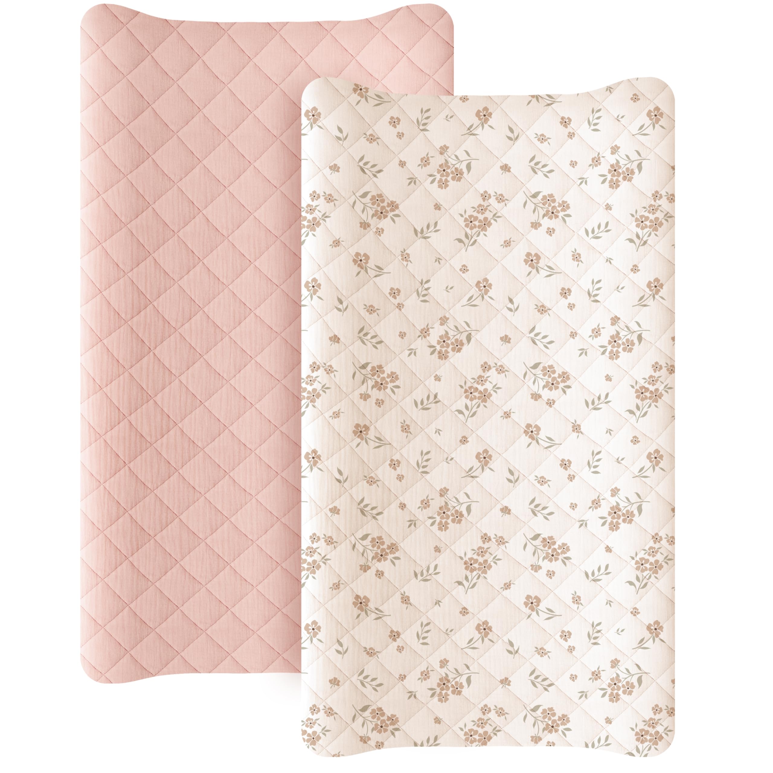 Konssy waterproof muslin changing pad cover in Blossom Pink keeps diaper changes clean.