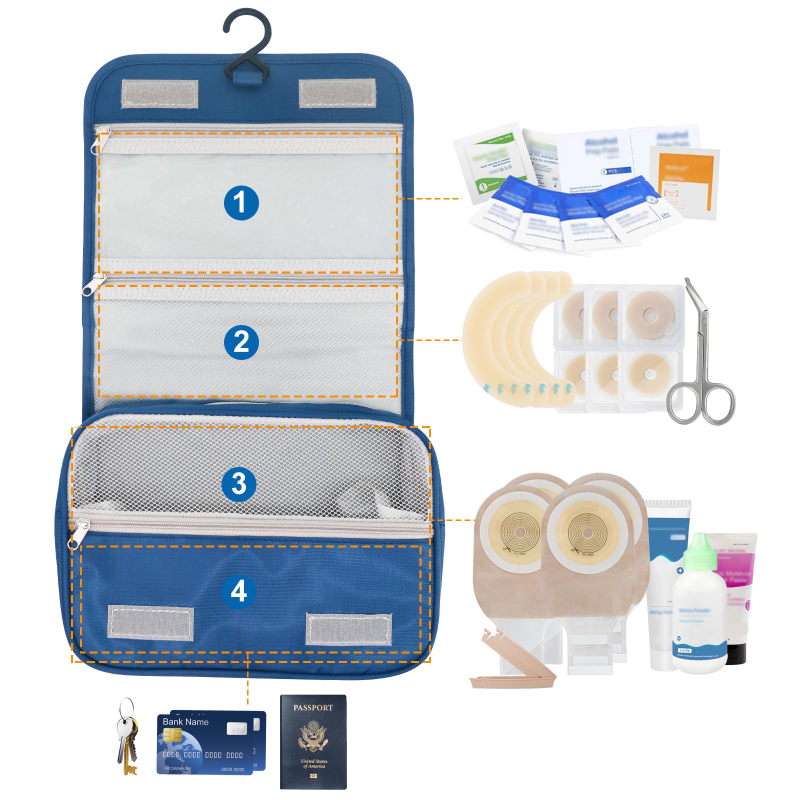 KONWEDA ostomy travel bag with multiple compartments keeps items separate and accessible