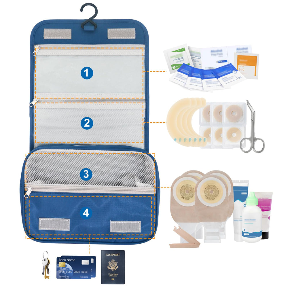 KONWEDA ostomy travel bag with multiple compartments keeps items separate and accessible