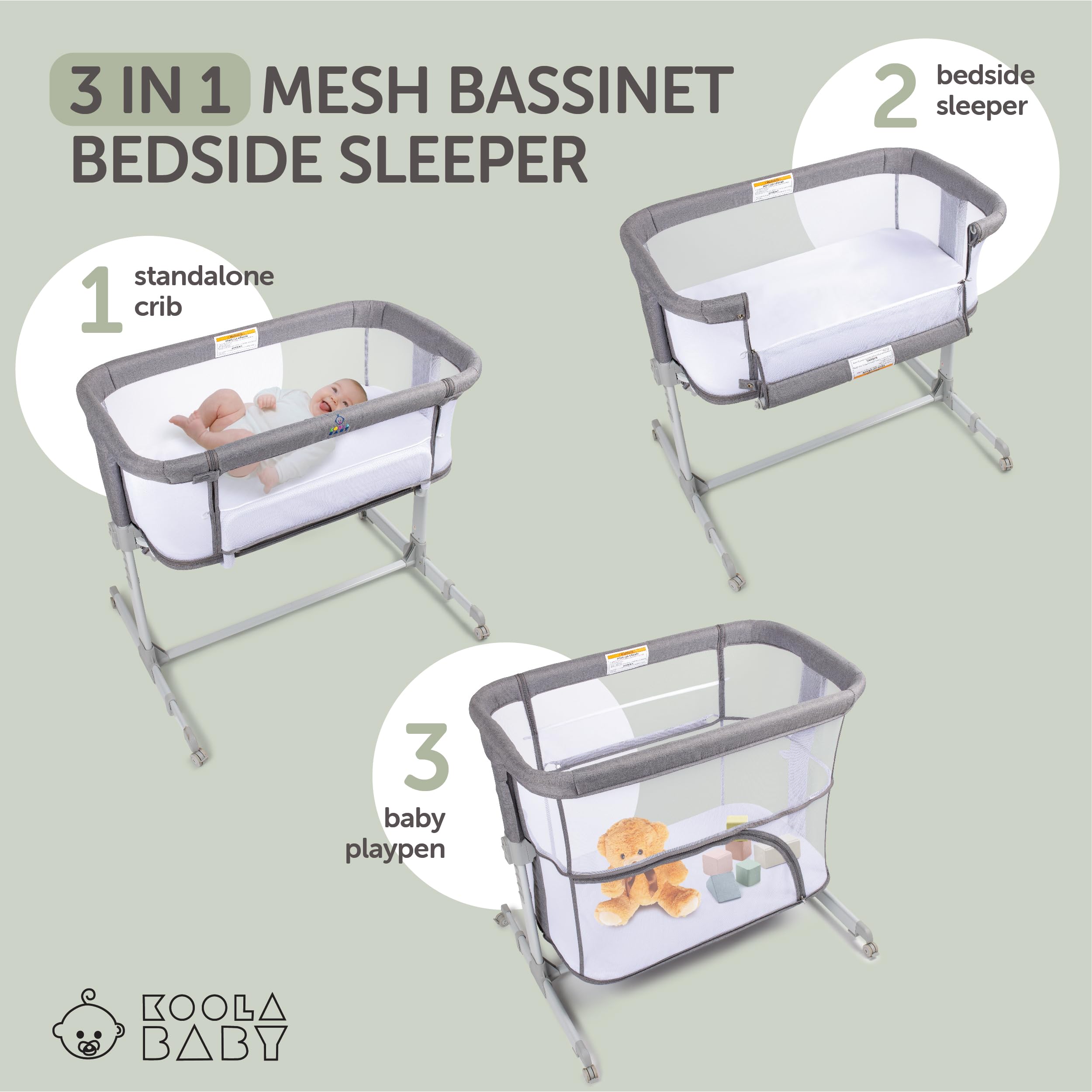 KoolerThings 3 in 1 bassinet bedside-sleeper with zipper for night nursing.