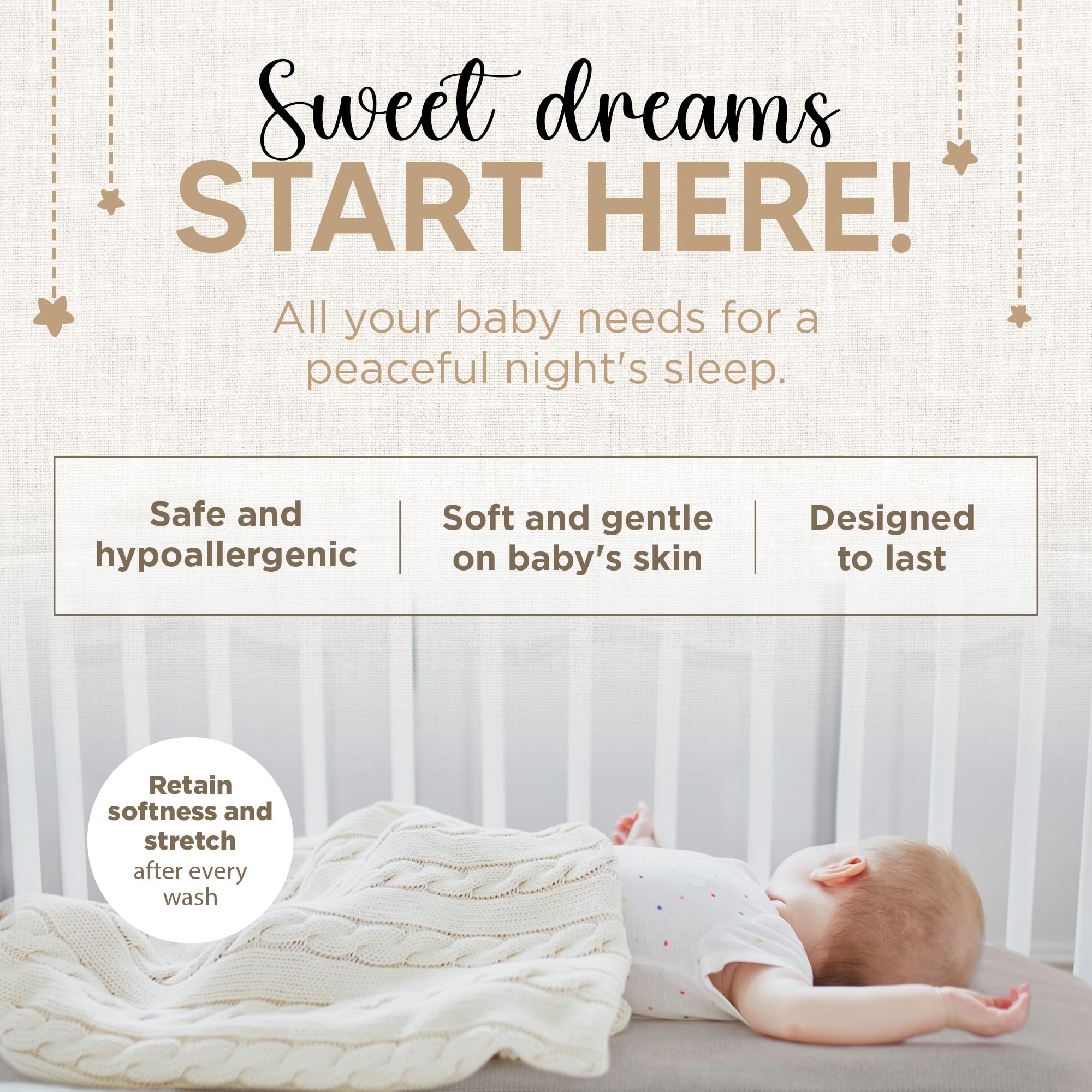 Scene of a sleeping baby to highlight sleep-friendly, gentle fabric.