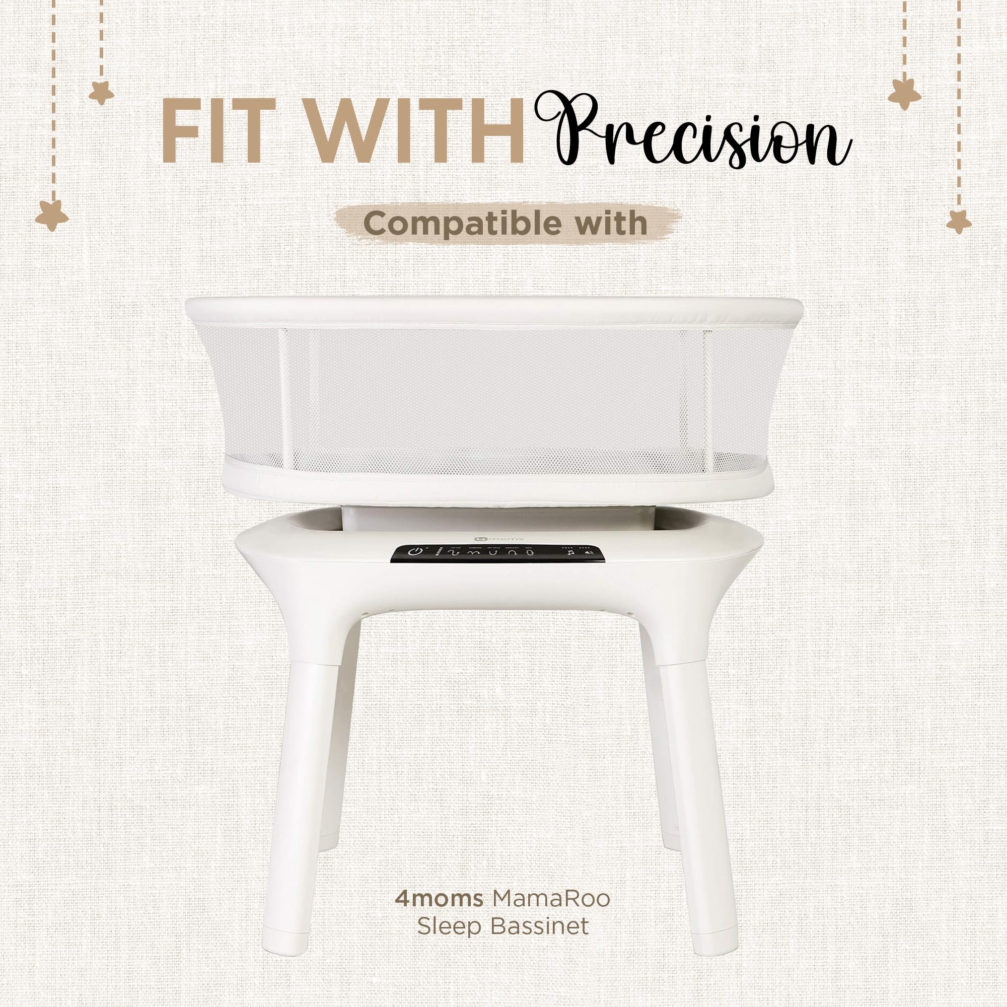 Universal-fit KoolerThings sheets fit most bassinet shapes for easy setup